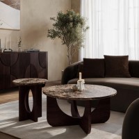 Round Brown Marble and Walnut Effect Nest of 2 Tables - Ivan