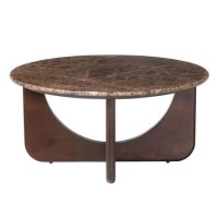 Round Brown Marble and Walnut Effect Nest of 2 Tables - Ivan