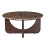 Large Round Brown Marble and Walnut Coffee Table - Ivan