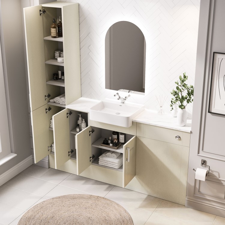 1800mm Beige Toilet and Sink Unit with Storage Units & Chrome Fittings - Vancouver