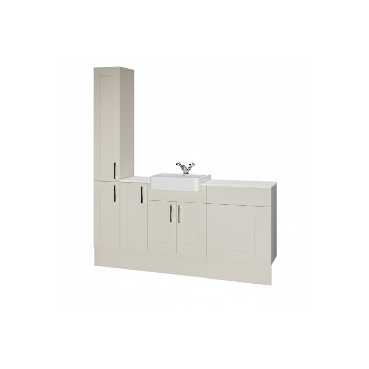 1800mm Beige Toilet and Sink Unit with Storage Units & Chrome Fittings - Vancouver