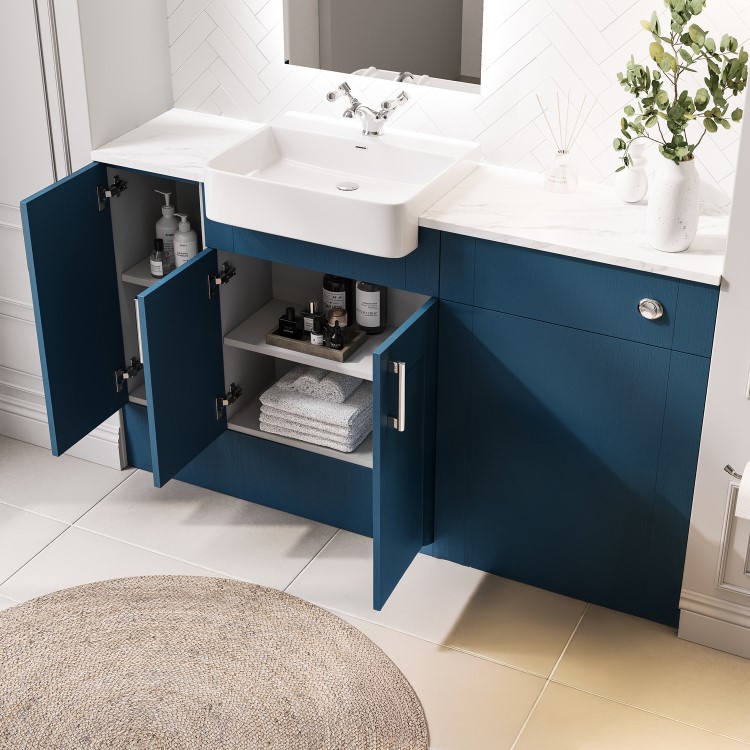 1500mm Blue Toilet and Sink Unit with Storage Unit & Chrome Fittings - Vancouver