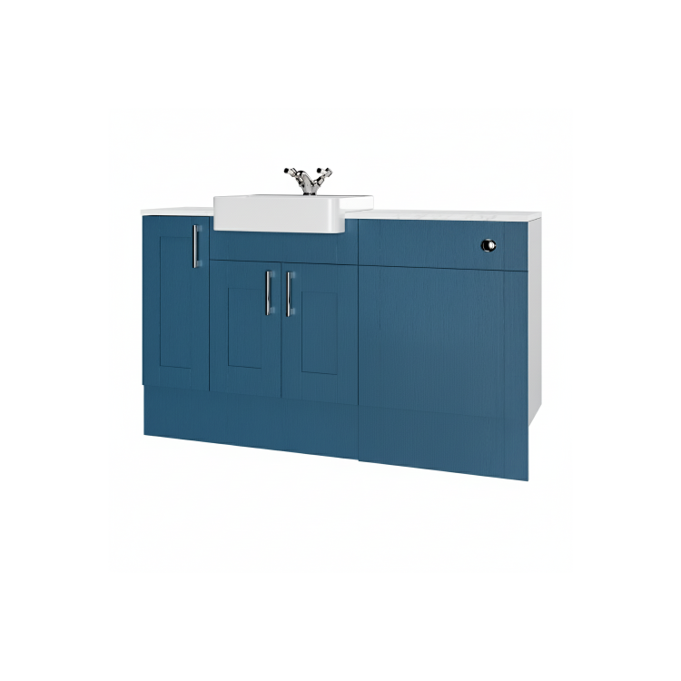 1500mm Blue Toilet and Sink Unit with Storage Unit & Chrome Fittings - Vancouver