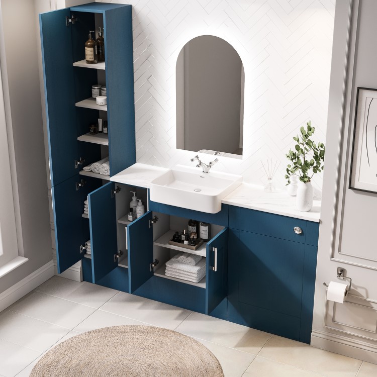 1800mm Blue Toilet and Sink Unit with Storage Units & Chrome Fittings - Vancouver