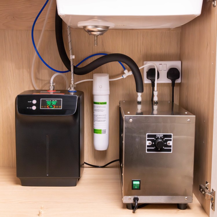 Brass 4 in 1 Instant Boiling Hot Water Dual lever Kitchen Tap with 2.4L Boiler Filter & 2L Water Chiller Tank - Pronto