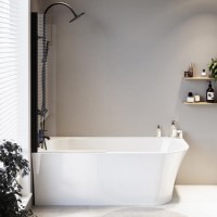 Freestanding Shower Bath Single Ended Left Hand Corner with Matt Black Bath Screen 1700 x 750mm - Vigo