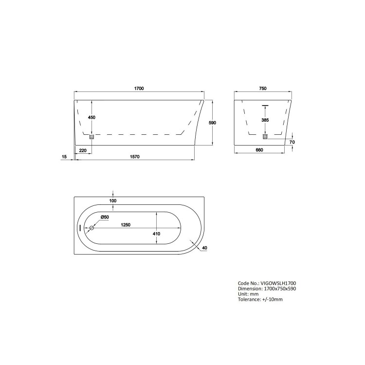 ALMOST PERFECT - Freestanding Single Ended Left Hand Corner Bath 1700 x 750mm - Vigo