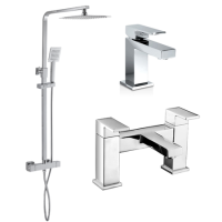 Chrome Mixer Shower with Bath and Basin Tap Set - Cube Chrome Mixer Shower with Bath and Basin Tap Set - Cube