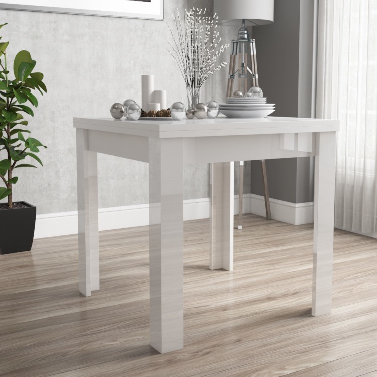Flip Top Dining Table in White High Gloss with 4 Rollback Grey Chairs - Vivienne & New Haven