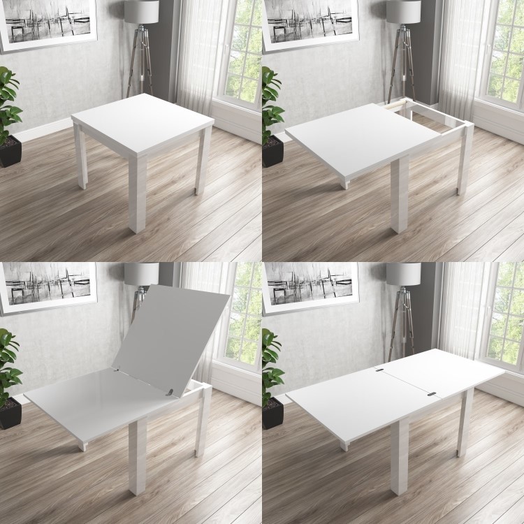 Flip Top Dining Table in White High Gloss with 4 Rollback Grey Chairs - Vivienne & New Haven