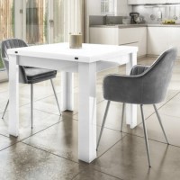 White High Gloss Extendable Dining Set with 2 Grey Velvet Dining Chairs - Vivienne