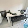 White Goss Extendable Dining Table with 2 Grey Velvet Dining Chairs and Matching Bench - Kaylee