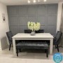 White Goss Extendable Dining Table with 2 Grey Velvet Dining Chairs and Matching Bench - Kaylee