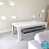 White Gloss Extendable Dining Table with 2 Grey Velvet Dining Benches - Seats 4 - Vivienne