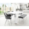 White Gloss Extendable Dining Table with 4 Grey Velvet Dining Chairs &amp; 1 Matching Dining Bench - Vivienne