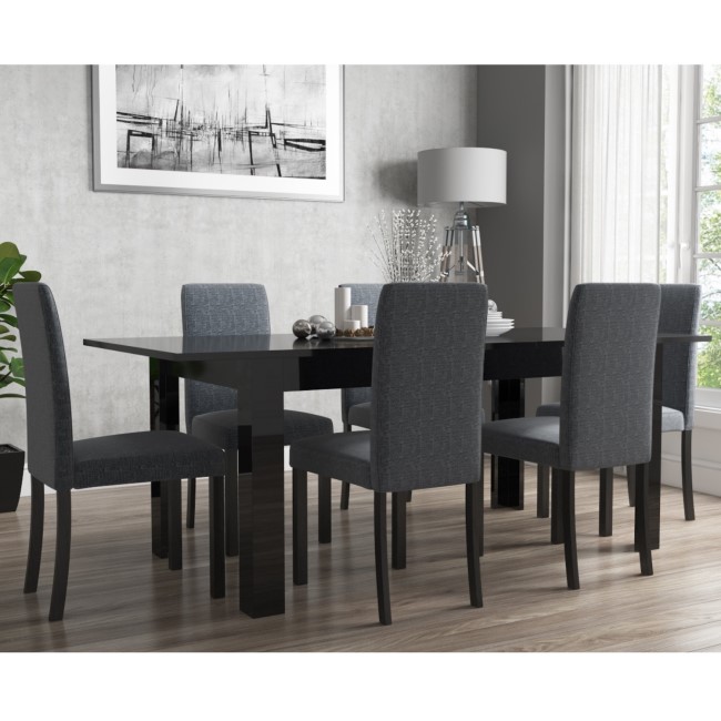 Extendable Dining Table in Black High Gloss with 6 Grey Chairs - Vivienne & New Haven