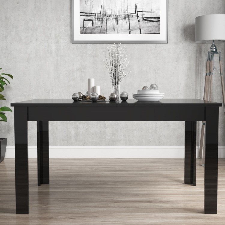 Extendable Dining Table in Black High Gloss with 6 Grey Chairs - Vivienne & New Haven