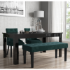 Extendable Dining Table in Black High Gloss with 2 Green Velvet Chairs &amp; 1 Bench - Vivienne &amp; Kaylee