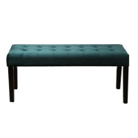 Kaylee Green Velvet Dining Bench with Black Legs