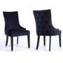 Black High Gloss Extending Dining Table with 6 Navy Blue Velvet Dining Chairs