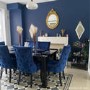 Black High Gloss Extending Dining Table with 6 Navy Blue Velvet Dining Chairs