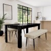 Black Gloss Extendable Dining Table Set with 2 Beige Fabric Chairs &amp; 1 Bench - Seats 4 - Vivienne