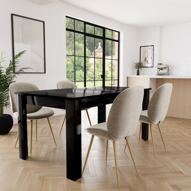 Black Gloss Extendable Dining Table Set with 4 Mink Velvet Chairs - Seats 4 - Vivienne