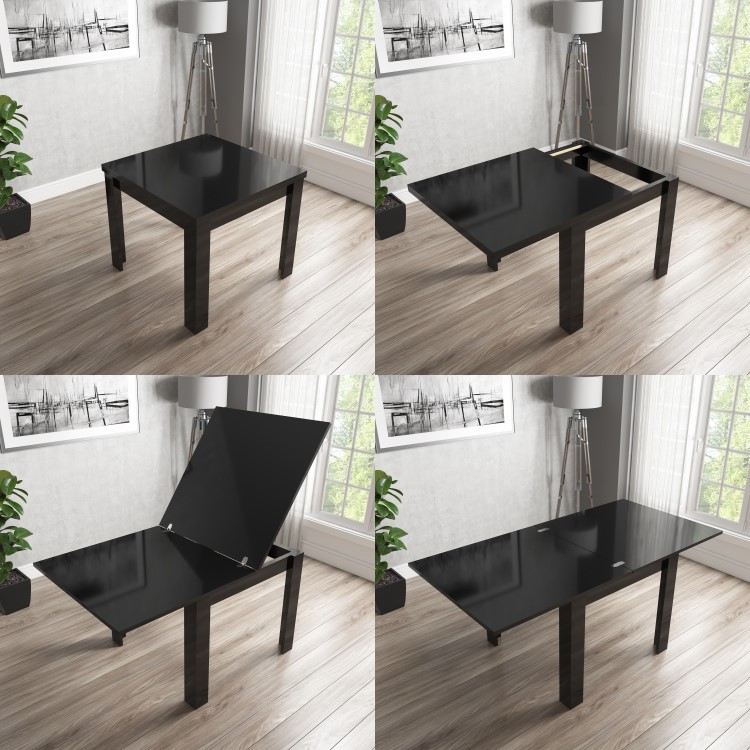 Black High Gloss Dining Table Flip Top - Vivienne