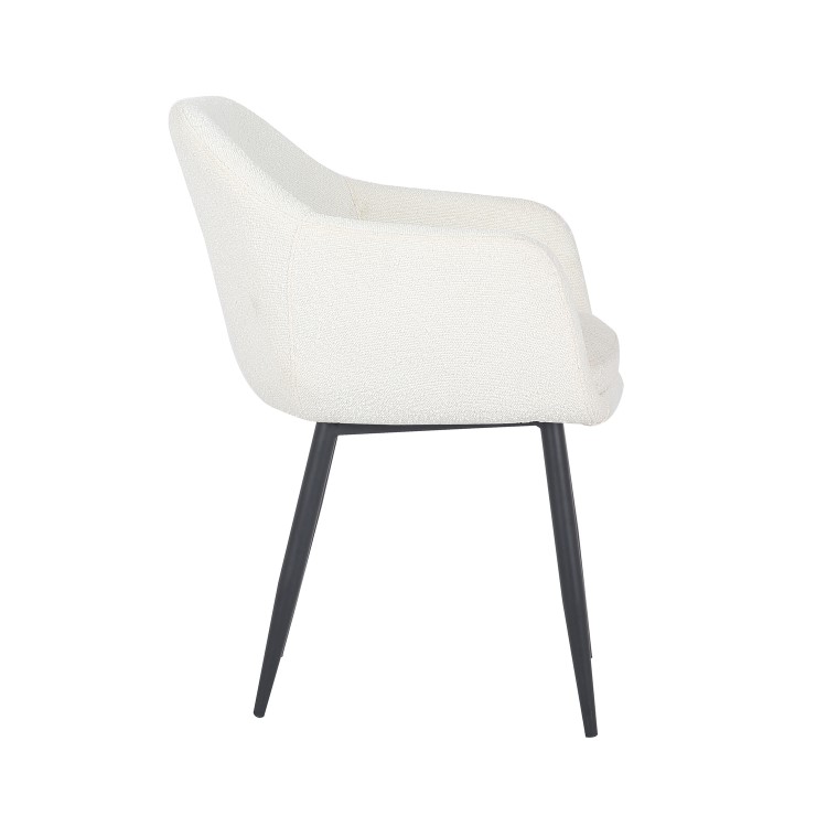 Set of 2 Cream Boucle Armchair Dining Chairs With Black Legs - Ally