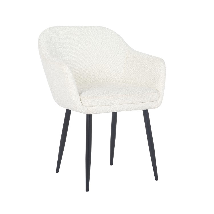 Set of 2 Cream Boucle Armchair Dining Chairs With Black Legs - Ally