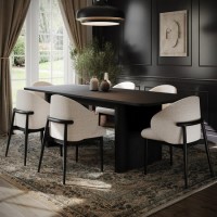 Large Rectangular Black Oak Extendable Dining Table Set with 6 Cream and Black Upholstered Chairs - Seats 6 - Wave Large Rectangular Black Oak Extendable Dining Table Set with 6 Cream and Black Upholstered Chairs - Seats 6 - Wave
