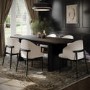 Large Rectangular Black Oak Extendable Dining Table Set with 6 Cream and Black Upholstered Chairs - Seats 6 - Wave