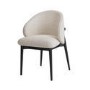 Round Black Oak Dining Table Set with 4 Cream and Black Upholstered Curved Chairs - Seats 4 - Jarel