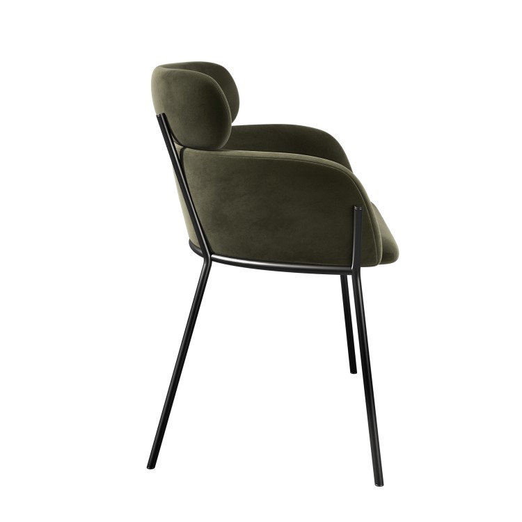 Round Black Dining Table Set with 4 Green Velvet Chairs - Seats 4 - Karie