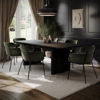 Rectangular Black Oak Extendable Dining Table Set with 6 Green Velvet Chairs - Seats 6 - Wave