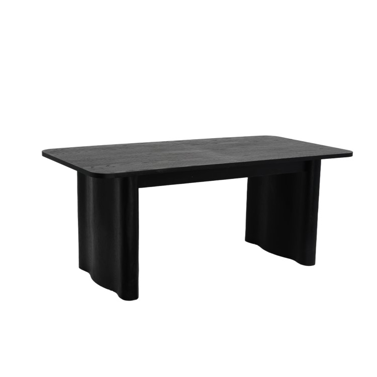 Large Black Oak Extendable Dining Table Set with 6 Khaki Green Velvet Dining Chairs - Jarel
