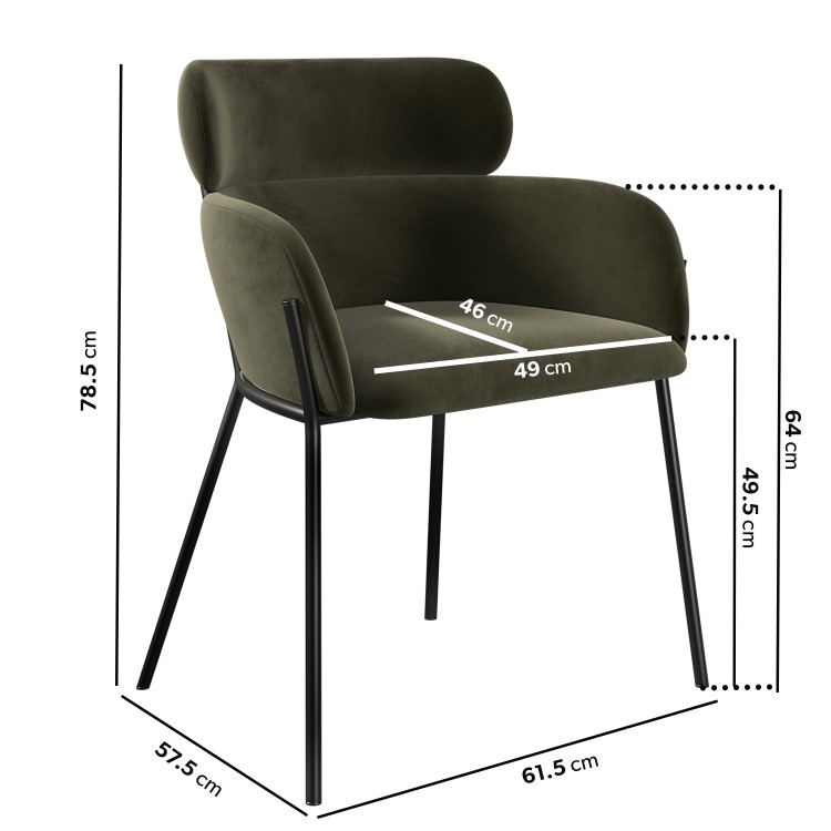 Round Black Dining Table Set with 4 Green Velvet Chairs - Seats 4 - Karie