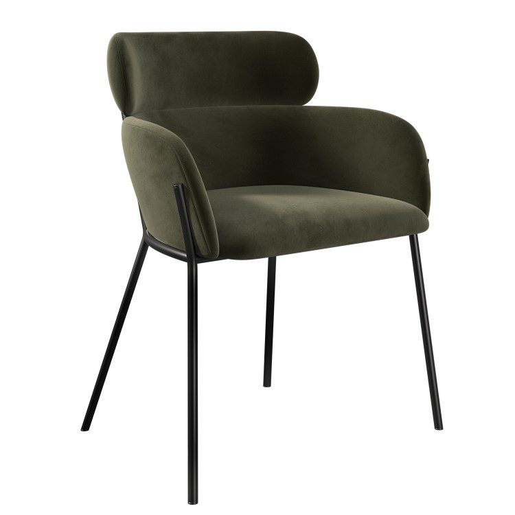 Round Black Dining Table Set with 4 Green Velvet Chairs - Seats 4 - Karie