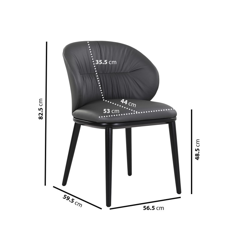 Set of 2 Charcoal Real Leather Dining Chairs with Black Legs - Eren
