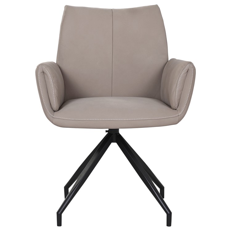 Set of 2 Mink Real Leather Swivel Dining Chairs - Bradley