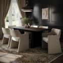 BUN/WAE001/97779 Large Rectangular Black Oak Extendable Dining Table Set with 6 Mink Upholstered Chairs - Seats 6 - Wave