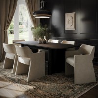 Large Rectangular Black Oak Extendable Dining Table Set with 6 Mink Upholstered Chairs - Seats 6 - Wave Large Rectangular Black Oak Extendable Dining Table Set with 6 Mink Upholstered Chairs - Seats 6 - Wave
