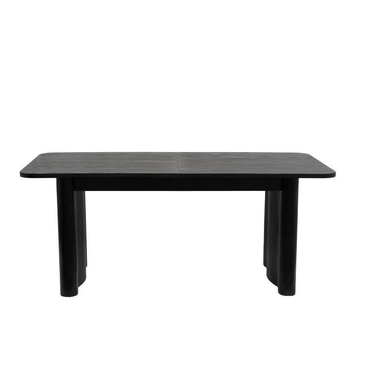 Rectangular Black Oak Extendable Dining Table Set with 6 Cream and Black Upholstered Chairs - Seats 6 - Wave