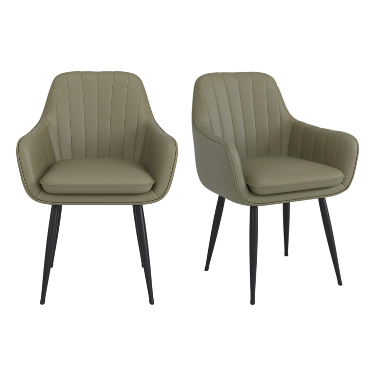 Large Rectangular Black Oak Extendable Dining Table Set with 6 Sage Green Faux Leather Chairs - Seats 6 - Wave