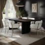 Large Rectangular Black Oak Extendable Dining Table Set with 6 Cream Upholstered Chairs - Seats 6 - Wave
