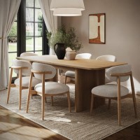 Rectangular Rustic Oak Extendable Dining Table Set with 6 Beige Upholstered Chairs - Seats 6 - Wave