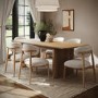 Rectangular Rustic Oak Extendable Dining Table Set with 6 Beige Upholstered Chairs - Seats 6 - Wave