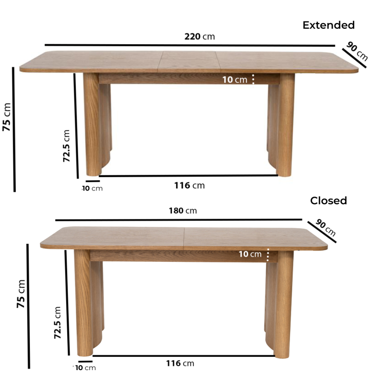 Large Rectangular Rustic Oak Extendable Dining Table Set with 6 Beige Upholstered Chairs - Seats 6 - Wave