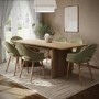 Large Rectangular Rustic Oak Extendable Dining Table Set with 6 Sage Green Velvet Chairs - Seats 6 - Wave