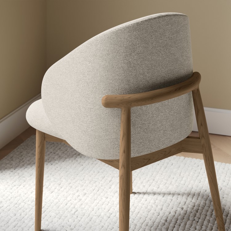 Set of 4 Beige Upholstered Curved Dining Chair with Solid Rustic Wood Exposed Back - Kori